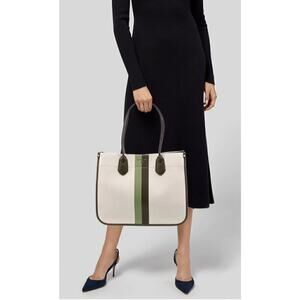 Michael Kors Heidi Large Tote Stripe Canvas Handbag